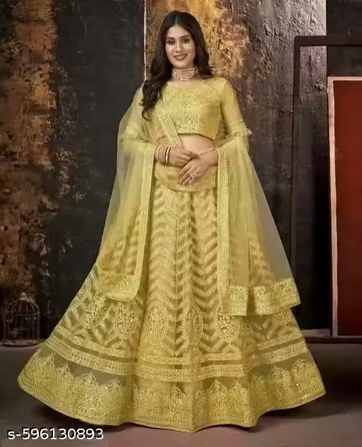 Designer Net Embroidered Lehenga Choli with Dupatta – Wedding & Party Wear